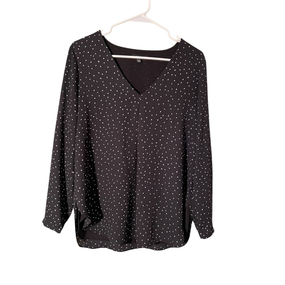 Premise Womens Sz Small V-Neck Blouse Long Sleeve Black White Polka Dots Chiffon